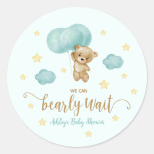 Adesivo Favor de Chá de Bebê Urso de Pelúcia e Balões Azui