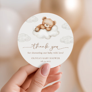 Adesivo Favor de Chá de Bebê Urso Teddy Neutro On Cloud Ni
