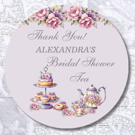 Adesivo Favor de Chá de Noiva com Tema Floral Rosa Lilás p