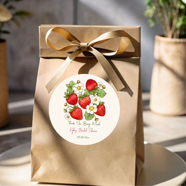 Adesivo Favor de chá de noiva de frutas morango doce (Berry sweet fruit summer strawberry bridal shower thank you favor stickers strawberry stickers)