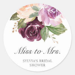 Adesivo Favor de Chá de Noiva Miss to Mrs Moody Plum Flora