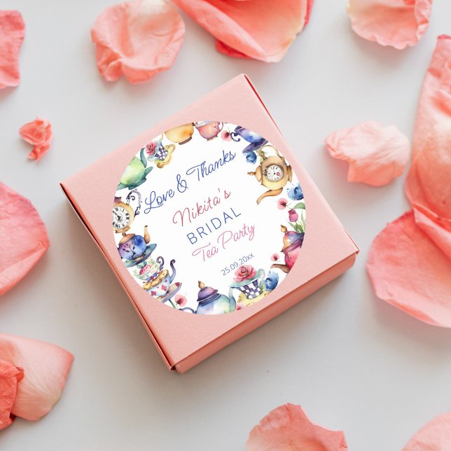 Adesivo Favor de chá de panela da Alice no país das maravi (Alice in wonderland bridal shower tea party favor gift thank you stickers whimsical watercolor)