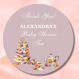 Adesivo Favor de Chá Floral Lilás para Chá de Bebê