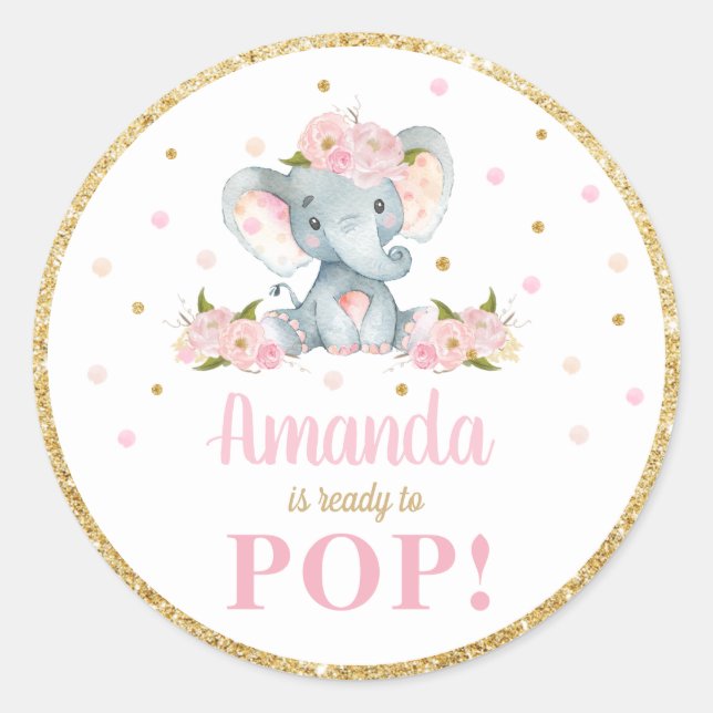 Adesivo Favor de Chuvada de Bebê de Elefante Prestes a Est (Frente)