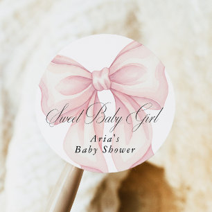 Adesivo Favor de Chuveiro de Bebê com Laço Rosa, Doce Bebê