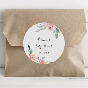 Adesivo Favor de Chuveiro de Bebê Floral Rosa Elegante