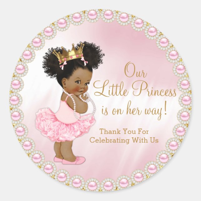 Adesivo Favor de Chuveiro de Bebê Princesa Afro Dourado Ro (Frente)