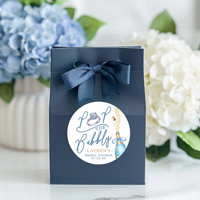 Adesivo Favor de Chuveiro de Noiva Champanhe Estourar (Pop the Bubbly - Favor Sticker)