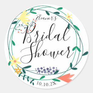 Adesivo Favor de Chuveiro de Noiva com Grinalda Floral Mod