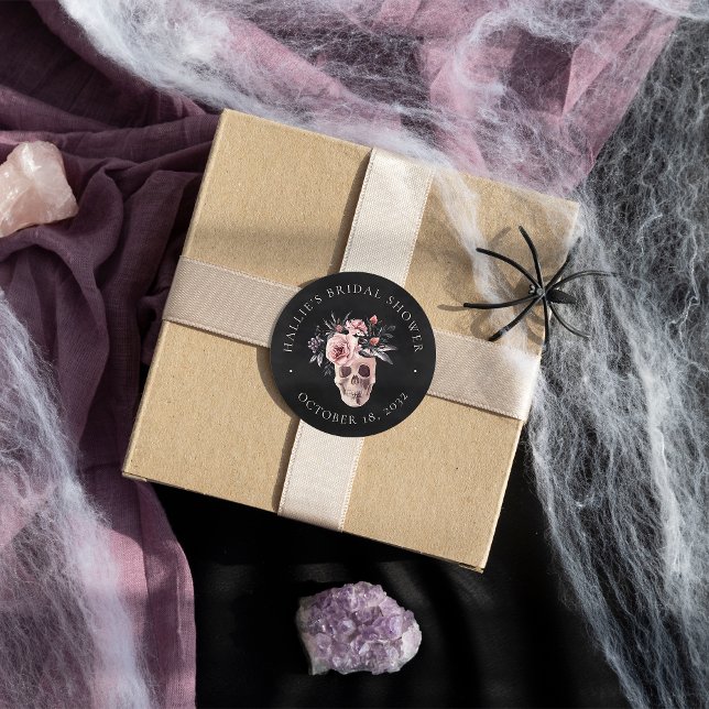 Adesivo Favor de Chuveiro de Noiva Floral Caveira Hallowee (Criador carregado)