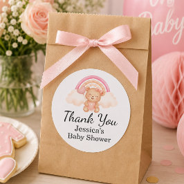 Adesivo Favor de Chuvinha de Bebê Urso Teddy Arco-íris Aqu
