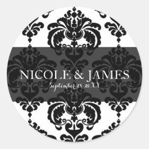Adesivo Favor de Evento de Casamento Vintage Damasco Preto