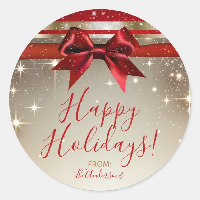 Adesivo Favor de Feriado de Gelado Elegante do Arco Vermel (Frente)