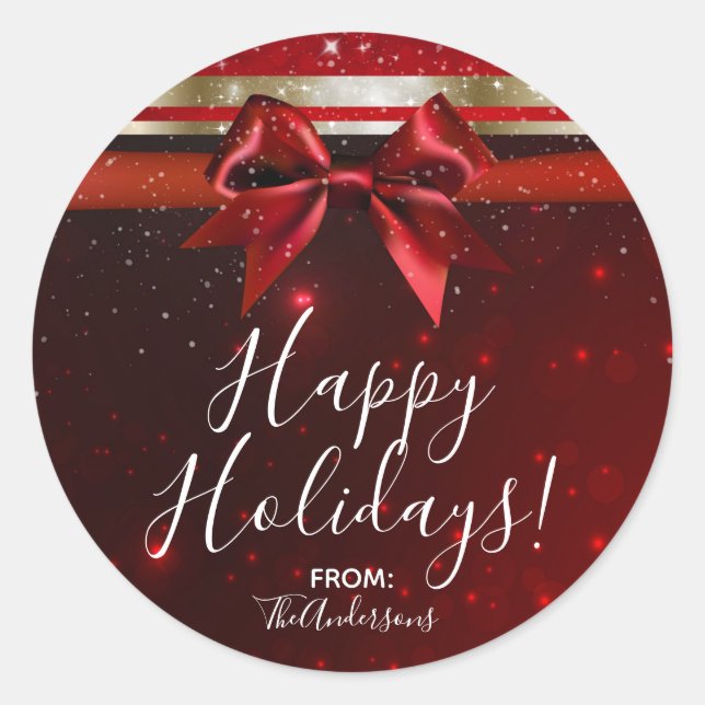 Adesivo Favor de Férias Elegante do Arco Sparkle Vermelho  (Frente)