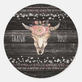 Adesivo Favor de festa Boho Chic Crânio de Vaca Floral Rús