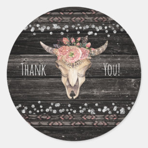 Adesivo Favor de festa Boho Chic Crânio de Vaca Floral Rús