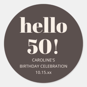 Adesivo Favor de Festa de Aniversário de 50 Anos Marrom Si