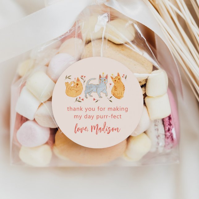 Adesivo Favor de Festa de aniversário de Gato Rosa (Criador carregado)