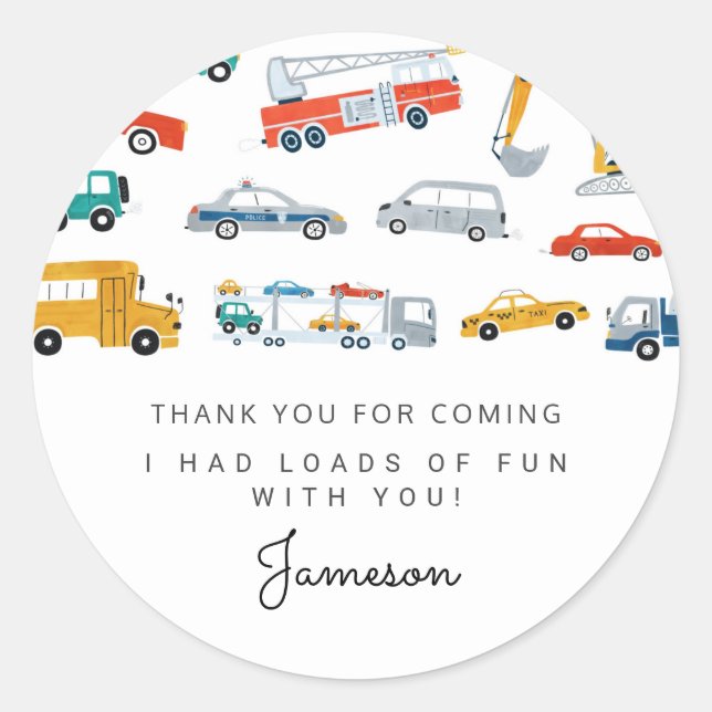 Adesivo Favor de festa de aniversário de Transporte de Cid (Frente)