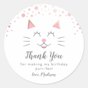 Adesivo Favor de festa de aniversário do gato do gatinho
