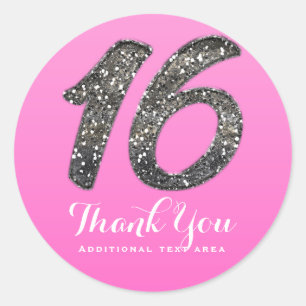 Adesivo Favor de festa de aniversário Sweet 16 rosa com gl
