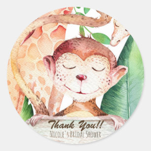 Adesivo Favor de Festa de Chá de Bebê Macaco da Selva & Gi