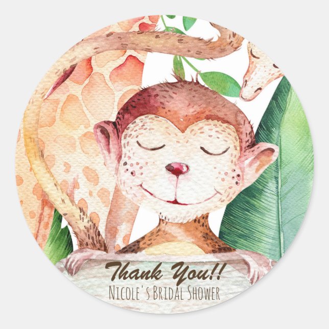 Adesivo Favor de Festa de Chá de Bebê Macaco da Selva & Gi (Frente)