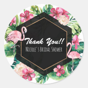 Adesivo Favor de festa de Flamingos Hibiscus Folhas Tropic