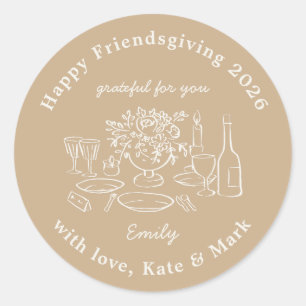 Adesivo Favor de festa de Friendsgiving em bege outonal rú