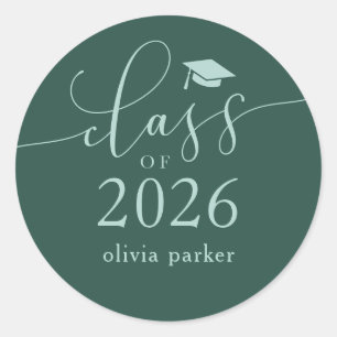 Adesivo Favor de festa de graduação verde da turma de 2026