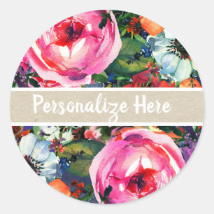 Adesivo Favor de festa floral roxo com aquarela brilhante