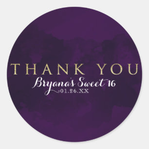 Adesivo Favor de Festa Moderno Glam Purple Preto e Dourado