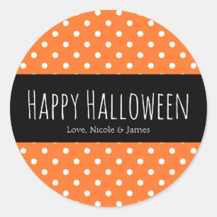 Adesivo Favor de Halloween com bolinhas laranja e branco