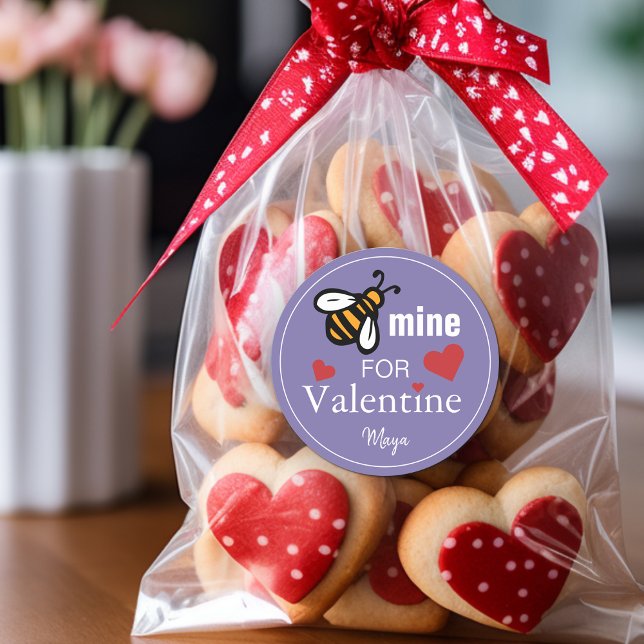 Adesivo Favor de Namorado Abelha (Bee Mine Valentine Favor Name Classic Round Sticker)