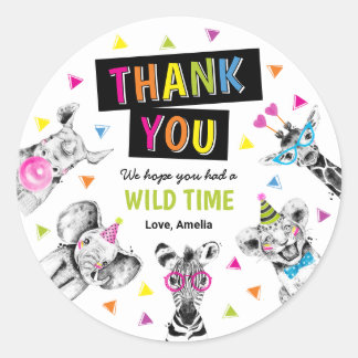 Adesivo Favor de Obrigado Aniversário Safari Animais da Fe
