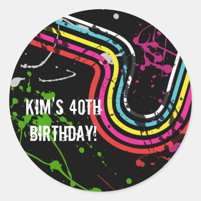 Adesivo Favor de Retrato de Festa de aniversário anos 80 (Frente)