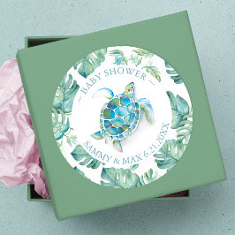 Adesivo Favor de Tartaruga Marinha Aquarela Fofa & Vegetaç