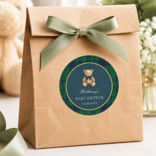 Adesivo Favor de Ursinho Teddy Préppy Vintage em Xadrez Ve