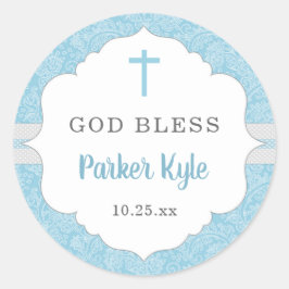 Adesivo favor do batismo deus abençoe | bebê damasco azul