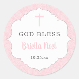 Adesivo favor do batismo deus abençoe | menina úmida rosa