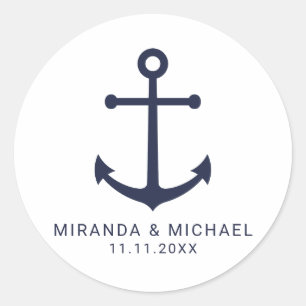Adesivo Favor do Casamento de Âncora Azul do Marinho Náu