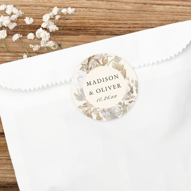 Adesivo Favor do Casamento de Creme Floral Terrestre Elega (Criador carregado)