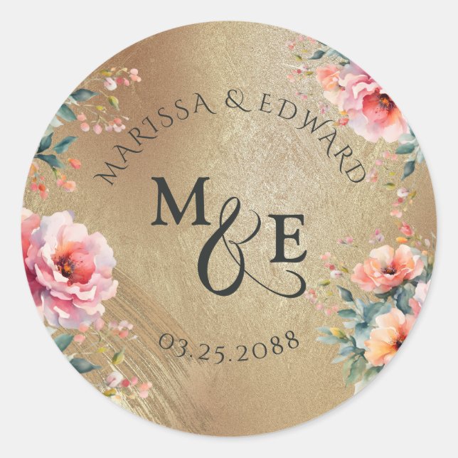 Adesivo Favor do Casamento Dourado Floral Rustic Country (Frente)