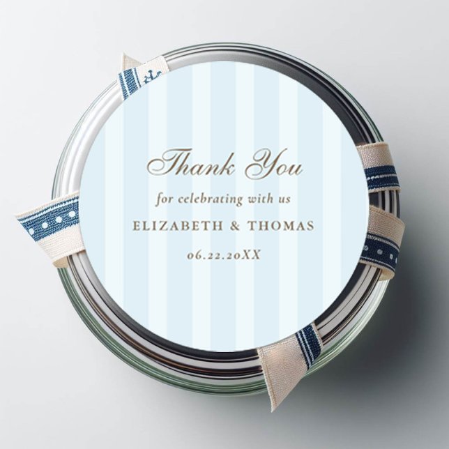 Adesivo Favor do Casamento Elegante Azul Stripes Sky (wild beach wedding couple favor thank you sticker nautical stripes formal modern classic)
