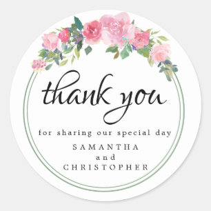 Adesivo Favor do Casamento Floral Rosa Moderno Obrigado