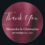 Adesivo Favor do Casamento Purple Burgundy Obrigado<br><div class="desc">Púrpura Burgundy, Favor Do Selo Foil Obrigado Sticker. Este adesivo pode ser personalizado para incluir seu nome e data de casamento e ser usado para selar seus convites de casamento ou bolsas de favor. Este adesivo de sela de casamento de Cranberry Marsala faz parte da coleção de ouro de rosa....</div>