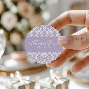Adesivo Favor do Casamento tema damasco Branco da Lavanda