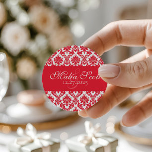 Adesivo Favor do Casamento tema damasco Branco Elegante
