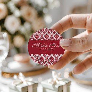 Adesivo Favor do Casamento tema damasco Branco Elegante