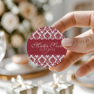 Adesivo Favor do Casamento tema damasco Branco Elegante Ma
